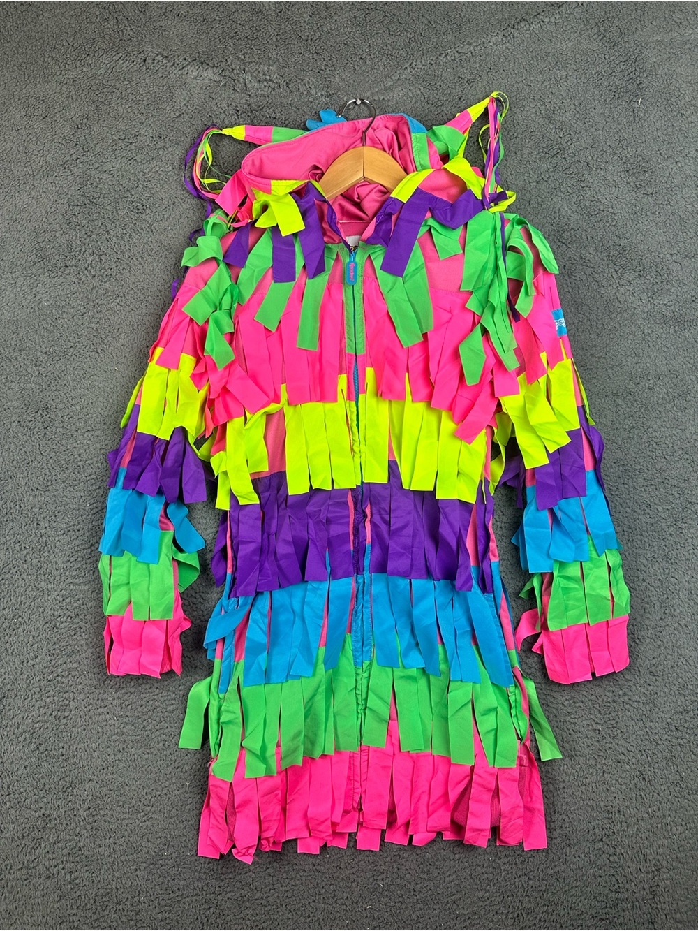 Tipsy Elves Womens Pinata Costume Dress Neon Fringe Hooded Zip Front XS Multi